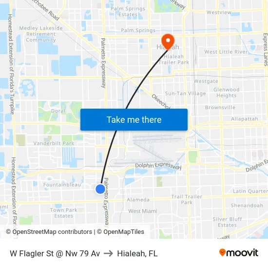 W Flagler St @ Nw 79 Av to Hialeah, FL map