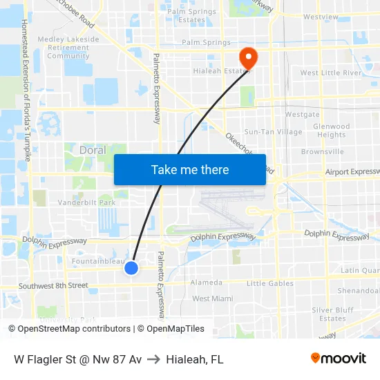 W Flagler St @ Nw 87 Av to Hialeah, FL map
