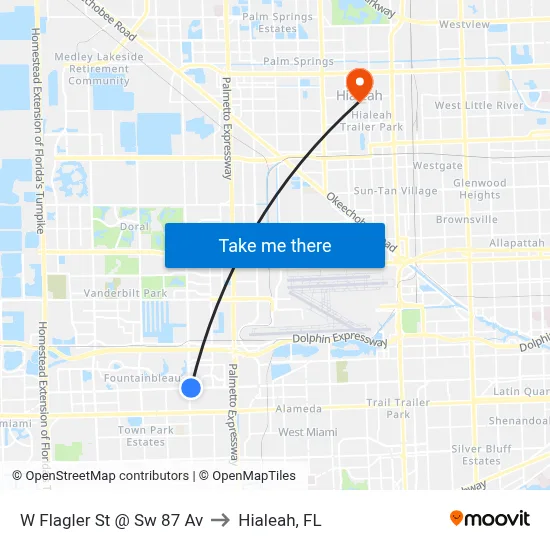 W Flagler St @ Sw 87 Av to Hialeah, FL map