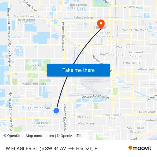 W Flagler St @ Sw 84 Av to Hialeah, FL map