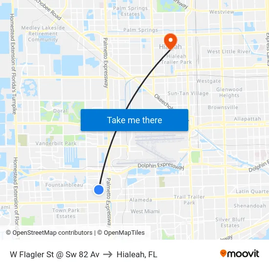 W Flagler St @ Sw 82 Av to Hialeah, FL map