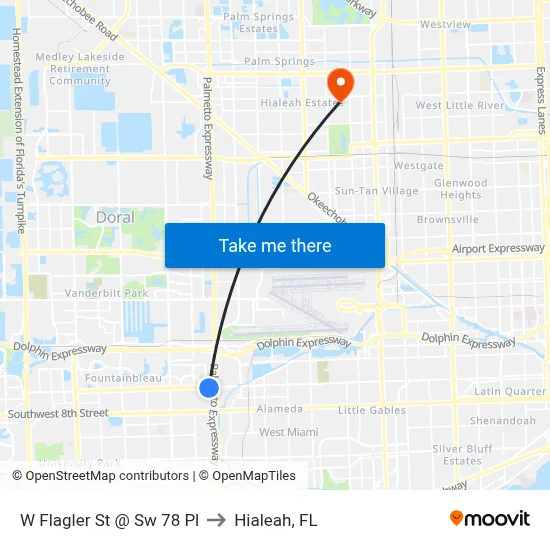 W Flagler St @ Sw 78 Pl to Hialeah, FL map