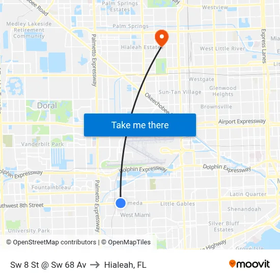 Sw 8 St @ Sw 68 Av to Hialeah, FL map