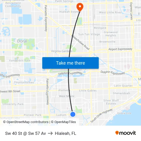 Sw 40 St @ Sw 57 Av to Hialeah, FL map