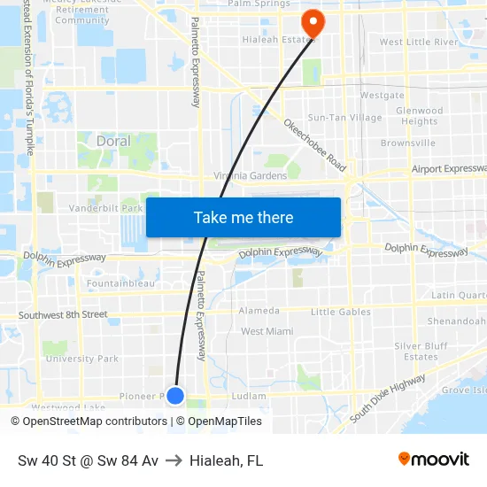 Sw 40 St @ Sw 84 Av to Hialeah, FL map