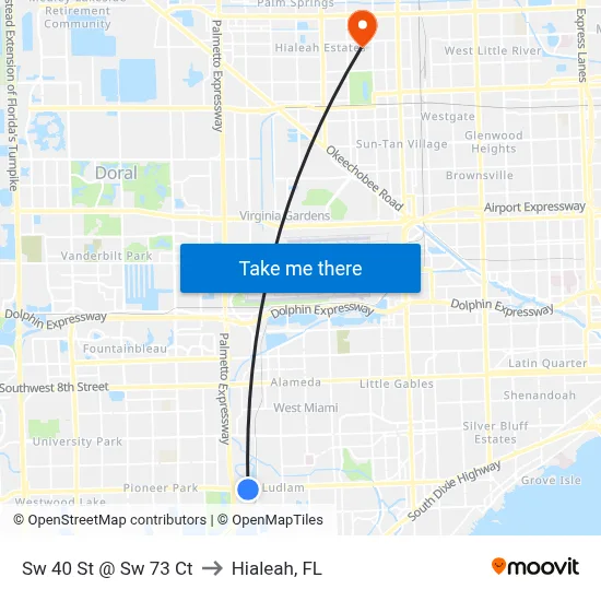 Sw 40 St @ Sw 73 Ct to Hialeah, FL map