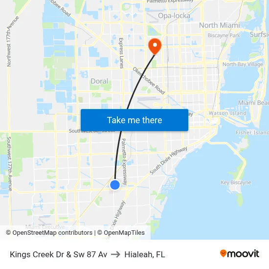 Kings Creek Dr & Sw 87 Av to Hialeah, FL map