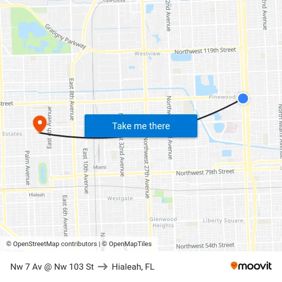 Nw 7 Av @ Nw 103 St to Hialeah, FL map