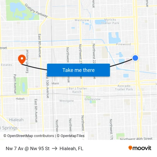Nw 7 Av @ Nw 95 St to Hialeah, FL map