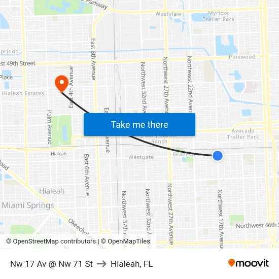 Nw 17 Av @ Nw 71 St to Hialeah, FL map