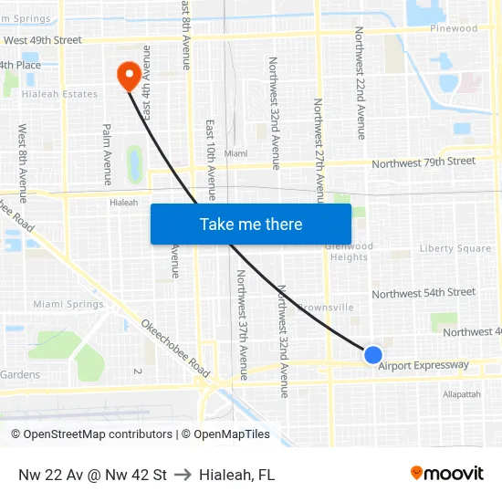 Nw 22 Av @ Nw 42 St to Hialeah, FL map