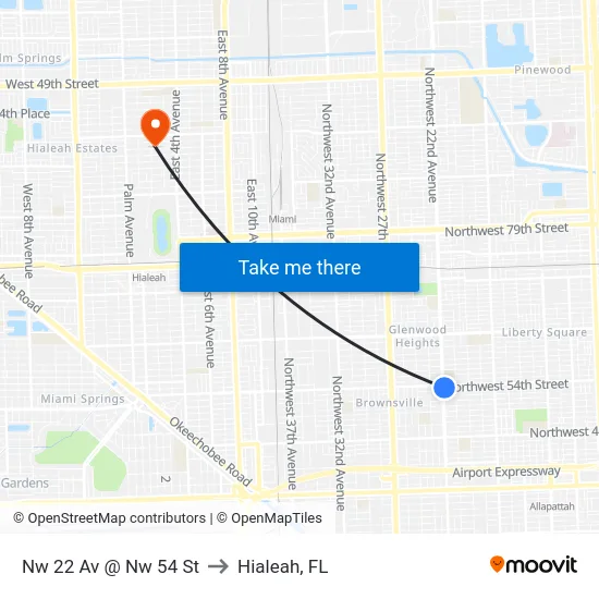 Nw 22 Av @ Nw 54 St to Hialeah, FL map