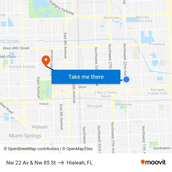 Nw 22 Av & Nw 85 St to Hialeah, FL map