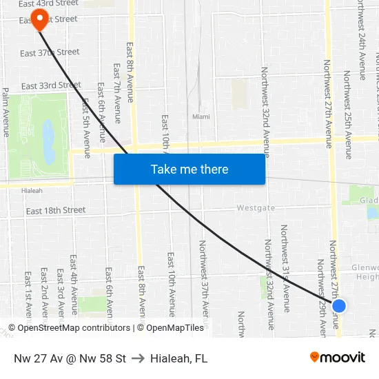 Nw 27 Av @ Nw 58 St to Hialeah, FL map