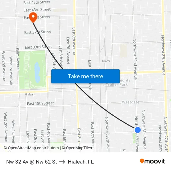 Nw 32 Av @ Nw 62 St to Hialeah, FL map