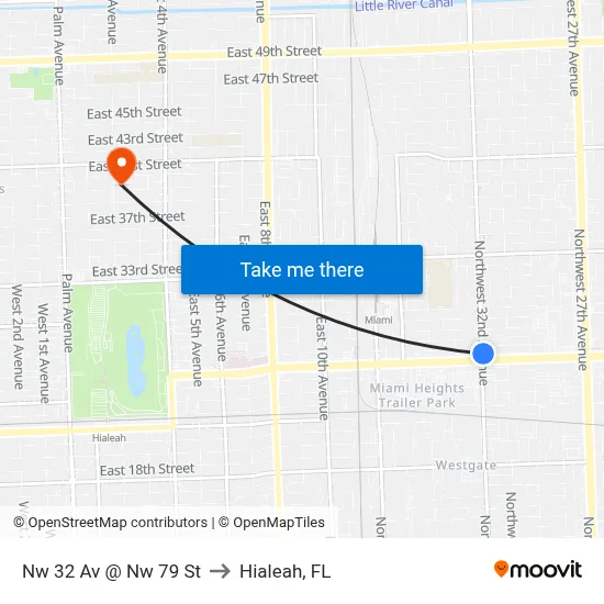 Nw 32 Av @ Nw 79 St to Hialeah, FL map
