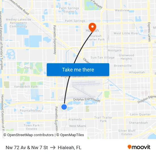 Nw 72 Av & Nw 7 St to Hialeah, FL map