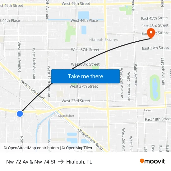 Nw 72 Av & Nw 74 St to Hialeah, FL map