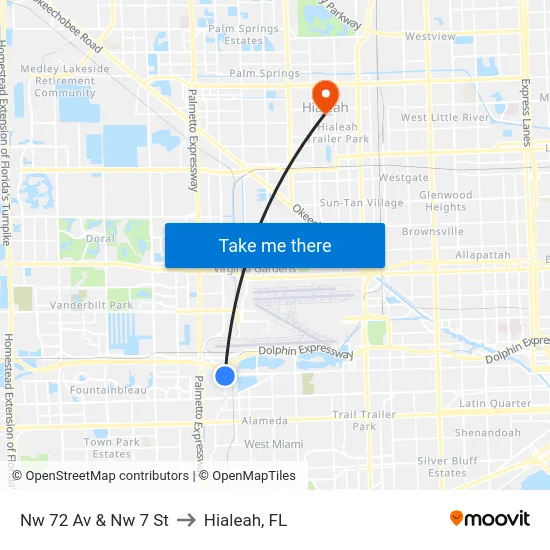 Nw 72 Av & Nw 7 St to Hialeah, FL map