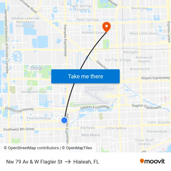 Nw 79 Av & W Flagler St to Hialeah, FL map