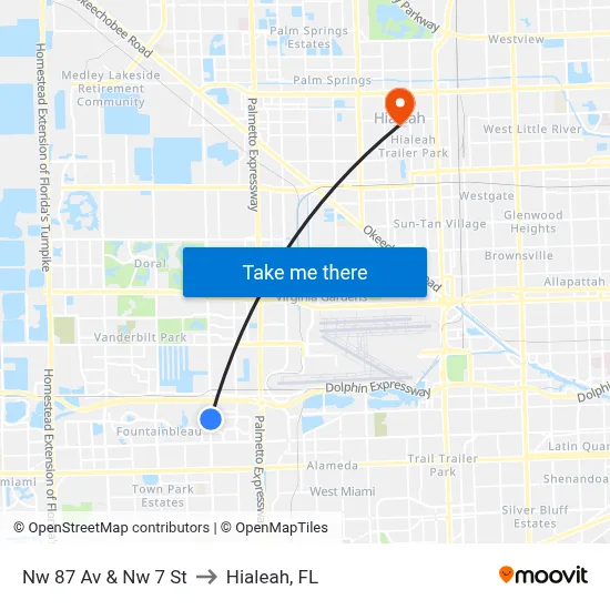 Nw 87 Av & Nw 7 St to Hialeah, FL map