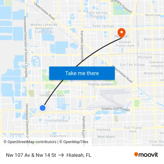 Nw 107 Av & Nw 14 St to Hialeah, FL map