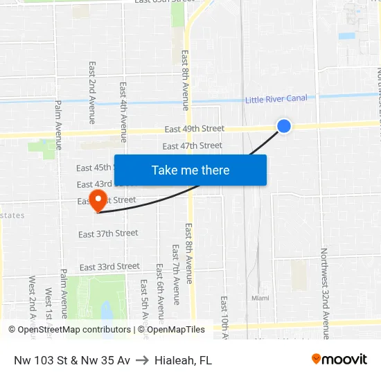 Nw 103 St & Nw 35 Av to Hialeah, FL map