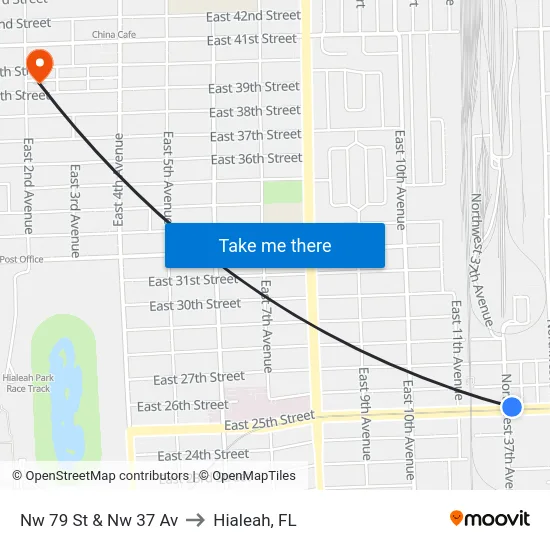 Nw 79 St & Nw 37 Av to Hialeah, FL map