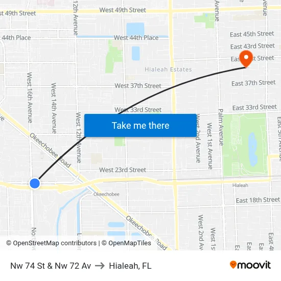 Nw 74 St & Nw 72 Av to Hialeah, FL map