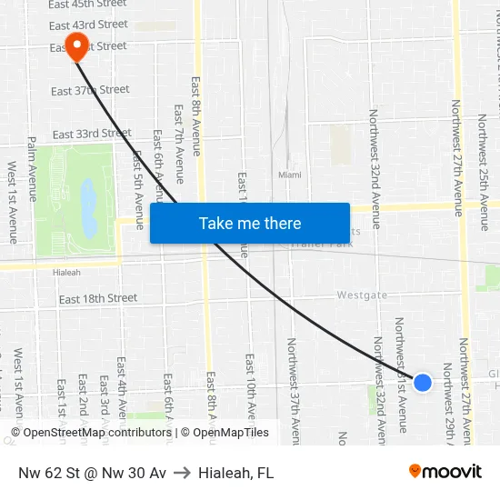 Nw 62 St @ Nw 30 Av to Hialeah, FL map