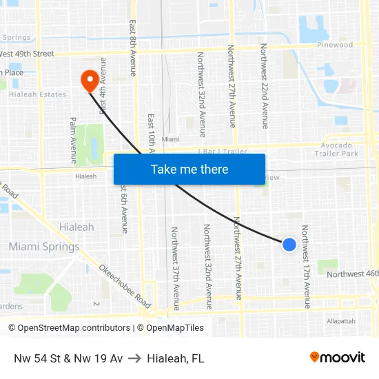 Nw 54 St & Nw 19 Av to Hialeah, FL map