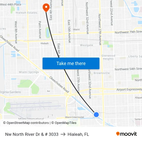 Nw North River Dr & # 3033 to Hialeah, FL map