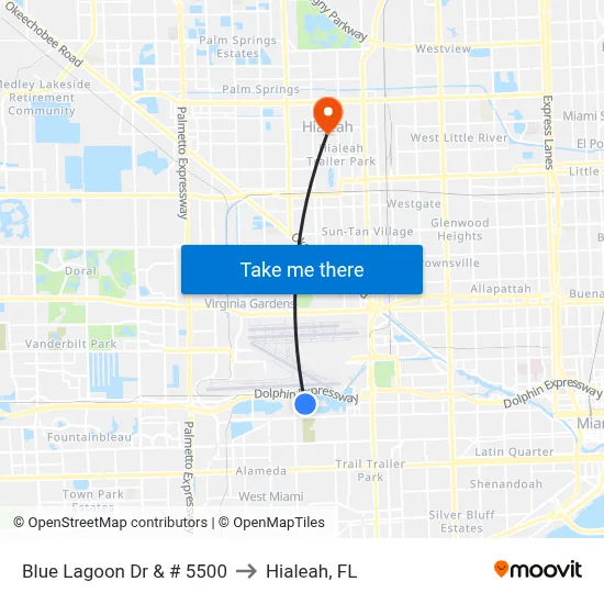 Blue Lagoon Dr & # 5500 to Hialeah, FL map