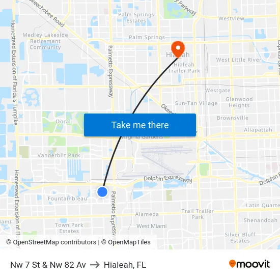 Nw 7 St & Nw 82 Av to Hialeah, FL map
