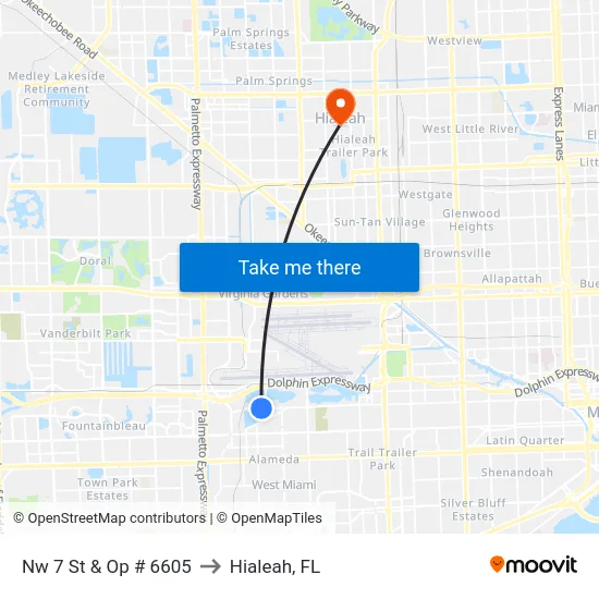 Nw 7 St & Op # 6605 to Hialeah, FL map