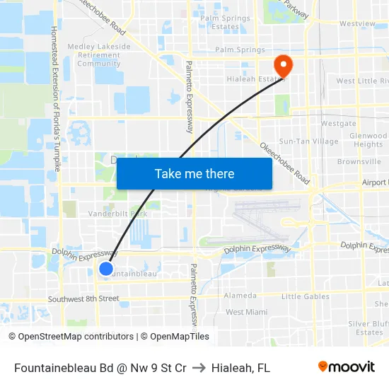 Fountainebleau Bd @ Nw 9 St Cr to Hialeah, FL map