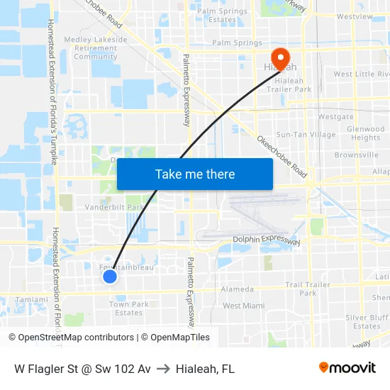 W Flagler St @ Sw 102 Av to Hialeah, FL map