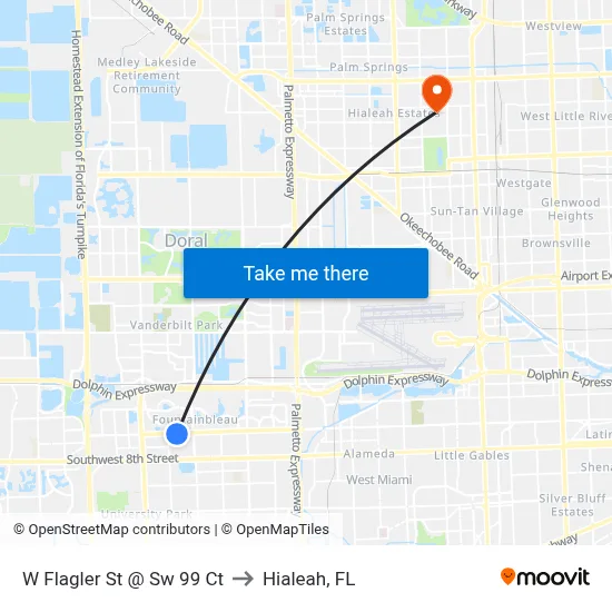 W Flagler St @ Sw 99 Ct to Hialeah, FL map