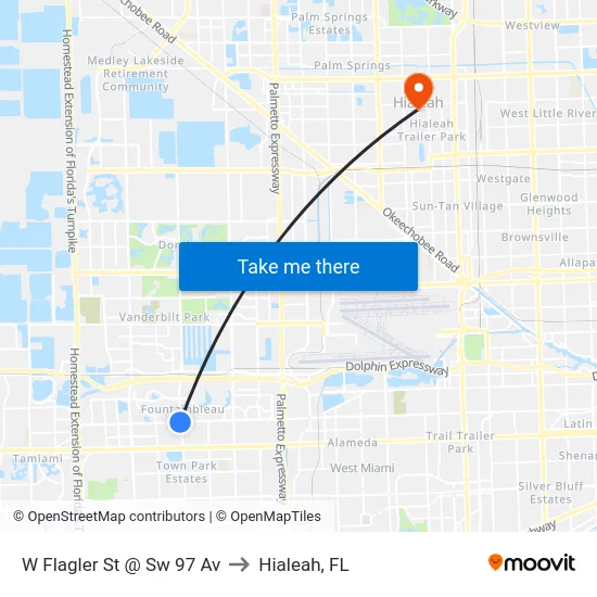 W Flagler St @ Sw 97 Av to Hialeah, FL map