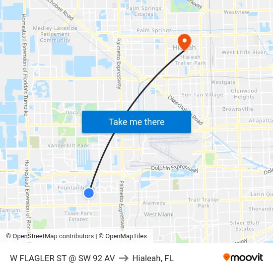 W Flagler St @ Sw 92 Av to Hialeah, FL map