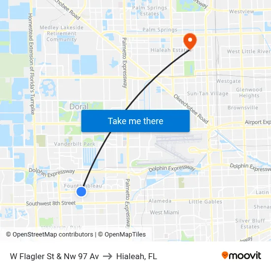W Flagler St & Nw 97 Av to Hialeah, FL map
