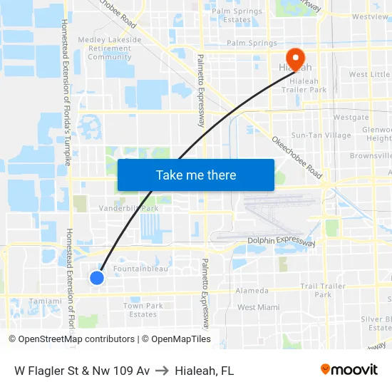 W Flagler St & Nw 109 Av to Hialeah, FL map