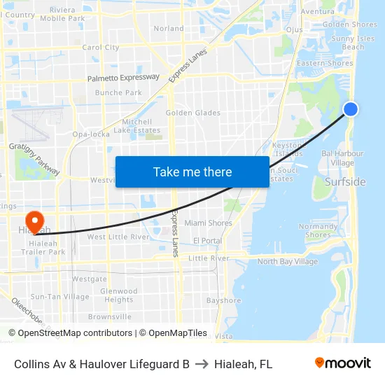 Collins Av & Haulover Lifeguard B to Hialeah, FL map
