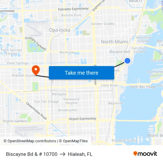 Biscayne Bd & # 10700 to Hialeah, FL map