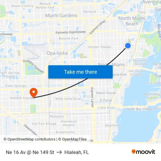 Ne 16 Av @ Ne 149 St to Hialeah, FL map