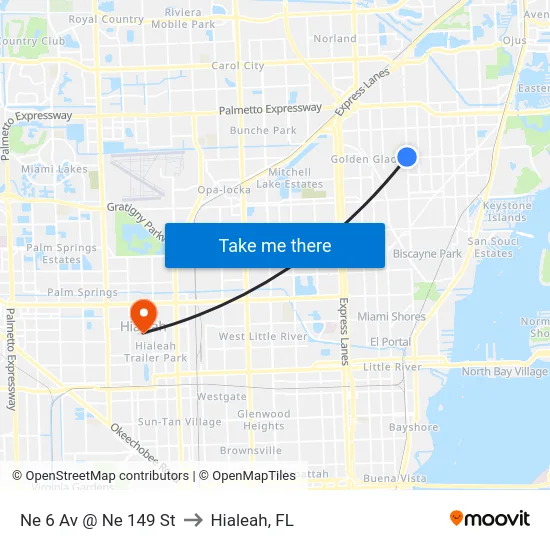 Ne 6 Av @ Ne 149 St to Hialeah, FL map