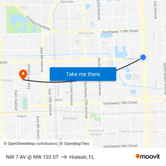 Nw 7 Av @ Nw 103 St to Hialeah, FL map