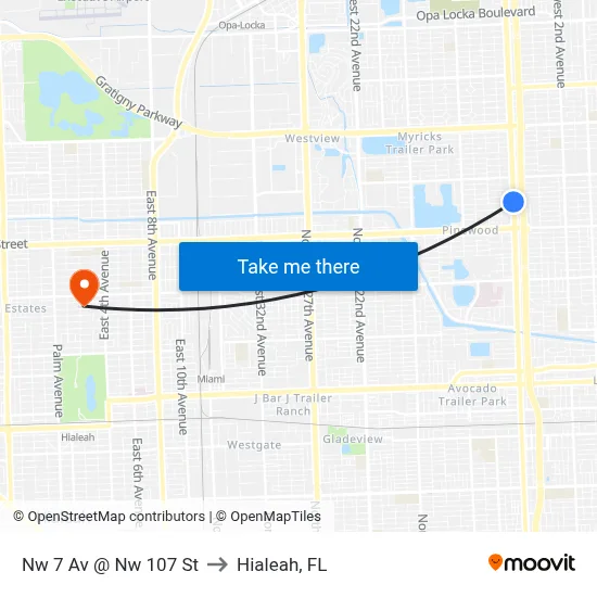 Nw 7 Av @ Nw 107 St to Hialeah, FL map