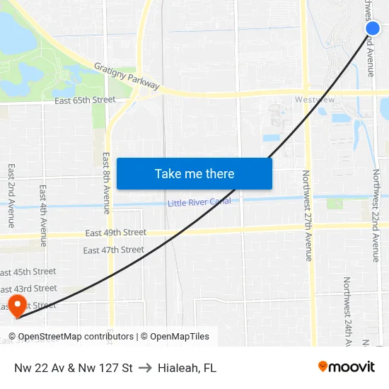 Nw 22 Av & Nw 127 St to Hialeah, FL map