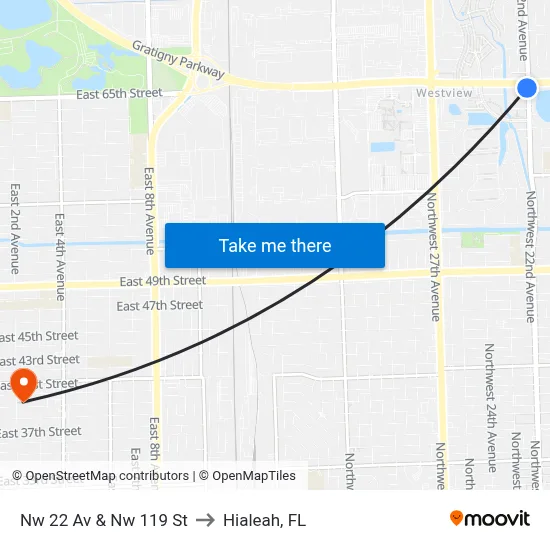 Nw 22 Av & Nw 119 St to Hialeah, FL map